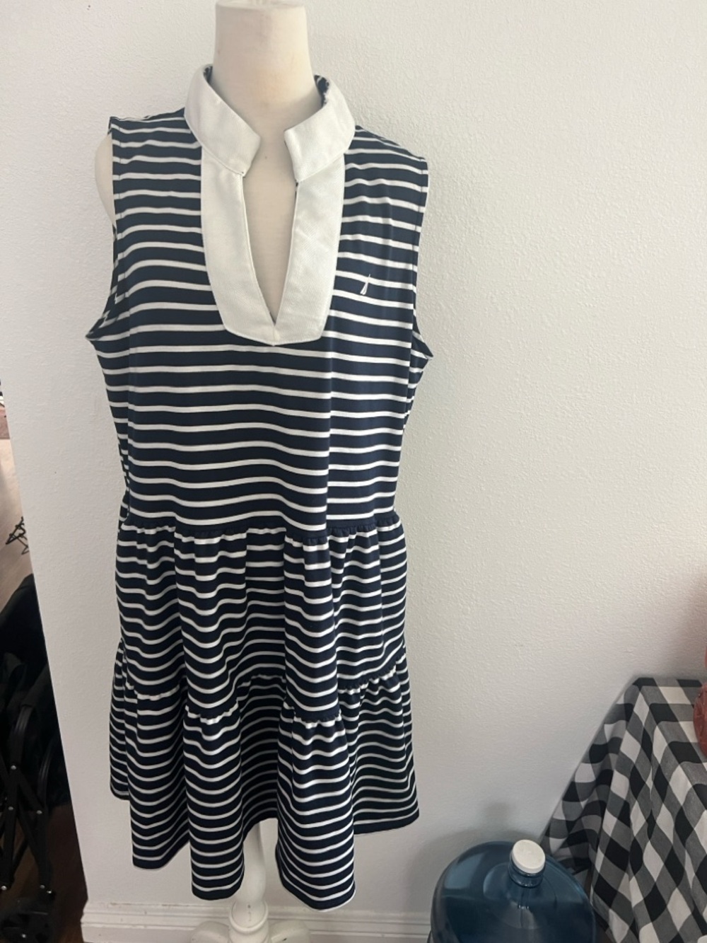 Nautica Navy and White Striped Sleeveless Maxi Dress